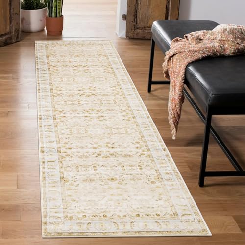 Carvapet Läufer Teppich 60x210cm rutschfest Lang Küchenteppich Weiche Mikrofaser Waschbar Teppichläufer Blumendruck Flächenteppich Laufteppich(Gelbe) von Carvapet