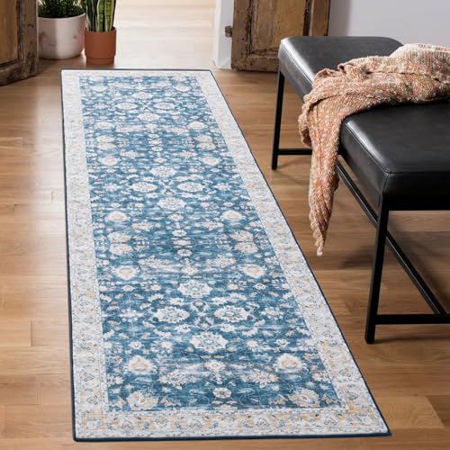 Carvapet Läufer Teppich 60x210cm rutschfest Lang Küchenteppich Weiche Mikrofaser Waschbar Teppichläufer Flächenteppich Laufteppich(Blau) von Carvapet