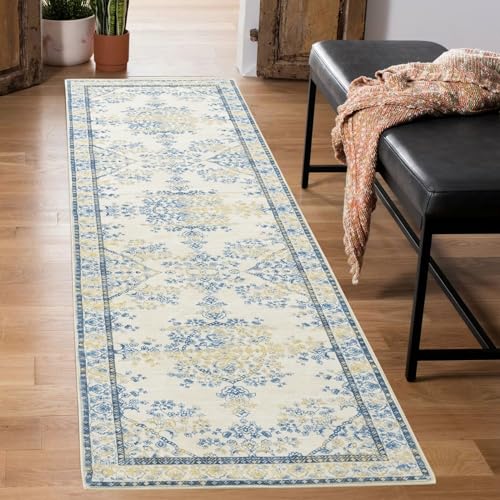 Carvapet Läufer Teppich 60x210cm rutschfest Lang Küchenteppich Weiche Mikrofaser Waschbar Teppichläufer Flächenteppich Laufteppich(Blau Gelb) von Carvapet