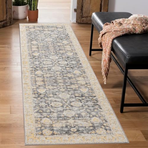 Carvapet Läufer Teppich 60x210cm rutschfest Lang Küchenteppich Weiche Mikrofaser Waschbar Teppichläufer Flächenteppich Laufteppich(Grau) von Carvapet