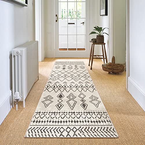 Carvapet Läufer Teppich 60x240cm rutschfest Lang Küchenteppich Waschbar Teppichläufer Weiche Mikrofaser Geometrisch Flächenteppich Laufteppich(Beige) von Carvapet