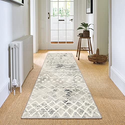 Carvapet Läufer Teppich 60x240cm rutschfest Lang Küchenteppich Waschbar Teppichläufer Weiche Mikrofaser Geometrisch Tribal Flächenteppich Laufteppich(Grau) von Carvapet