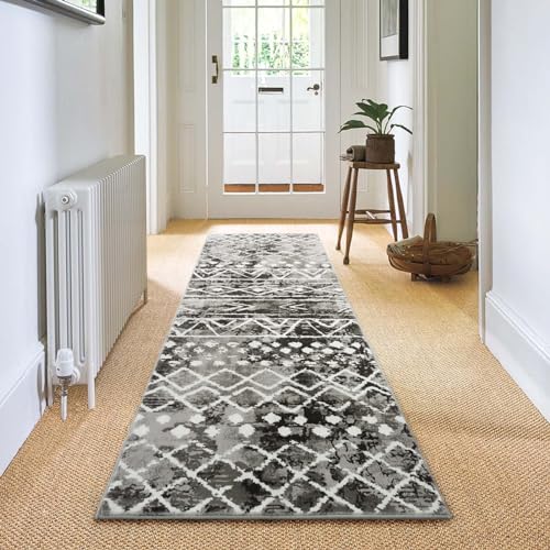 Carvapet Läufer Teppich 60x240cm rutschfest Lang Küchenteppich Waschbar Teppichläufer Weiche Mikrofaser Geometrisch Tribal Flächenteppich Laufteppich(Schwarz) von Carvapet