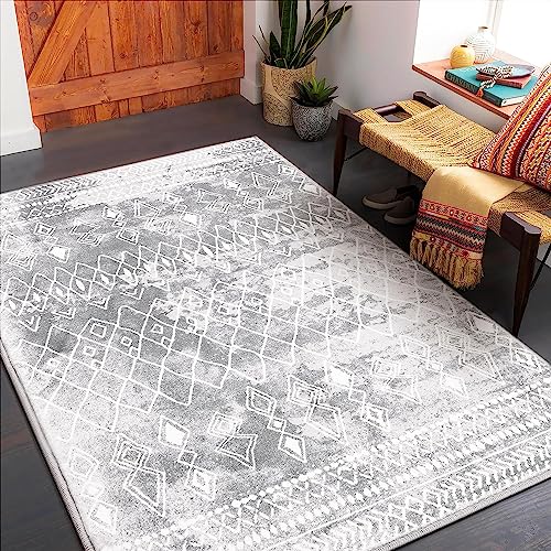 Carvapet Läufer Teppich 90x150cm rutschfest Lang Küchenteppich Waschbar Teppichläufer Weiche Mikrofaser Geometrisch Flächenteppich Laufteppich(Grau) von Carvapet