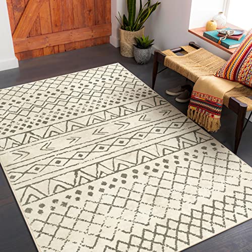 Carvapet Läufer Teppich 90x150cm rutschfest Lang Küchenteppich Waschbar Teppichläufer Weiche Mikrofaser Geometrisch Tribal Flächenteppich Laufteppich(Beige) von Carvapet