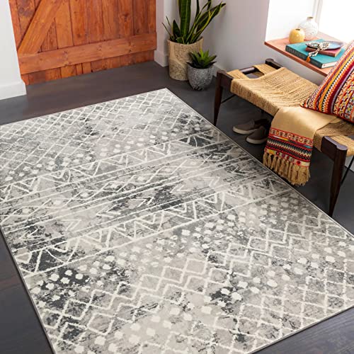 Carvapet Läufer Teppich 90x150cm rutschfest Lang Küchenteppich Waschbar Teppichläufer Weiche Mikrofaser Geometrisch Tribal Flächenteppich Laufteppich(Grau) von Carvapet