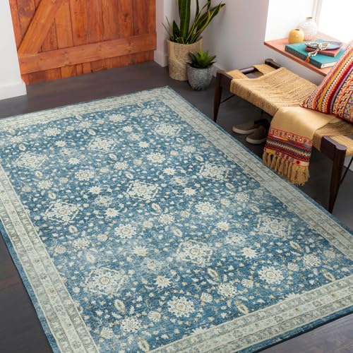 Carvapet Läufer Teppich 90x150cm rutschfest Lang Küchenteppich Weiche Mikrofaser Waschbar Teppichläufer Blumendruck Flächenteppich Laufteppich(Blau) von Carvapet