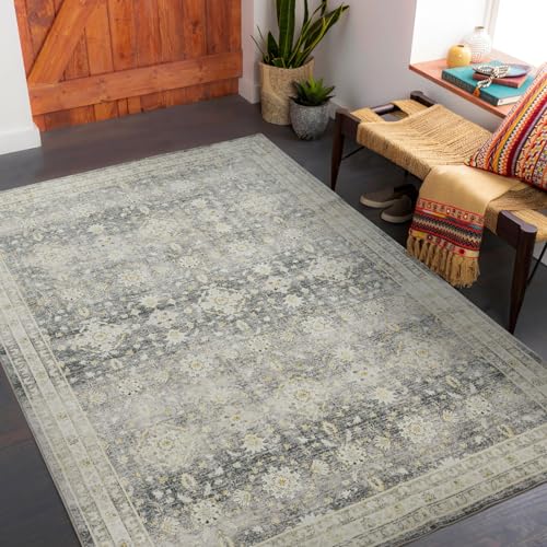 Carvapet Läufer Teppich 90x150cm rutschfest Lang Küchenteppich Weiche Mikrofaser Waschbar Teppichläufer Blumendruck Flächenteppich Laufteppich(Grau) von Carvapet