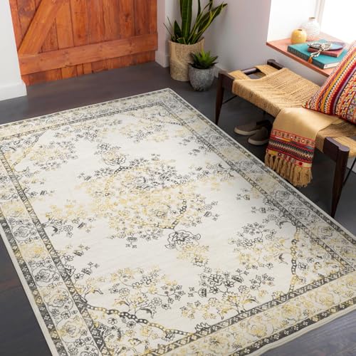 Carvapet Läufer Teppich 90x150cm rutschfest Lang Küchenteppich Weiche Mikrofaser Waschbar Teppichläufer Flächenteppich Laufteppich(Grau Gelb) von Carvapet