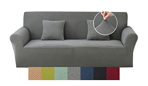 Carvapet Sofabezug 2 Sitzer Jacquard Sofahusse Elastische Stretch Sofa Überwürfe mit 2 Stücke Kissenbezug(Grau) von Carvapet