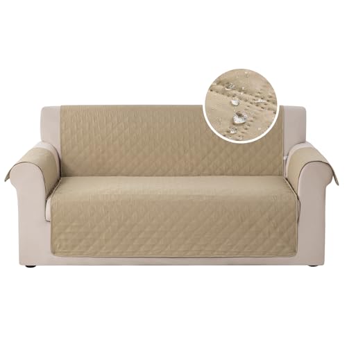 Carvapet Sofabezug Wasserabweisend Sofaüberwurf Antirutsch Sofahusse Schutz vor Haustier Katze Hunde Sofa überwurf Couch überzug für Sofa(2 Sitzer,Khaki) von Carvapet