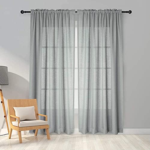 Melodieux Vorhänge Grau Transparent Leinen Optik Voile Gardinen für Wohnzimmer Schlafzimmer, 2er Set 225x140cm von Melodieux