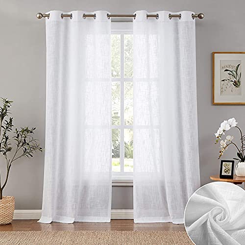 Carvapet Weiß Gardinen Transparent Vorhänge Leinen Optik Voile Ösenvorhang für Wohnzimmer Schlafzimmer, 2er Set 175x140cm von Carvapet