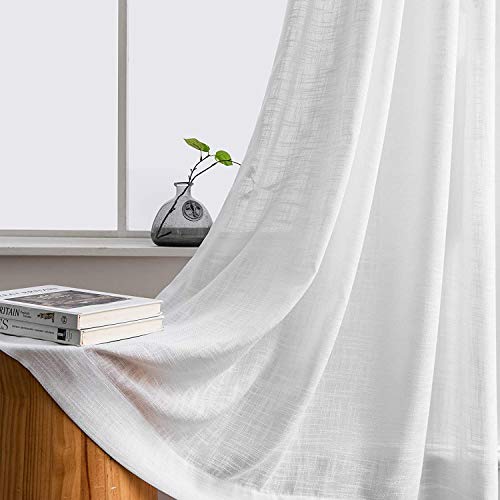 Carvapet Weiß Vorhänge Transparent Gardinen in Leinen Optik für Wohnzimmer Schlafzimmer, 2er Set 225x140cm von Carvapet