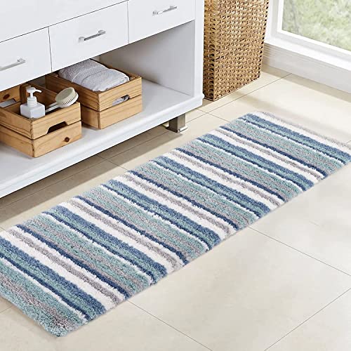 Carvapet rutschfest Badematte Badezimmerteppich Wasserabsorbierend Badvorleger für Badezimmer Weiche Plüsch Gestreifte Mikrofaser Badteppich Duschvorleger（Blau,43x122cm） von Carvapet