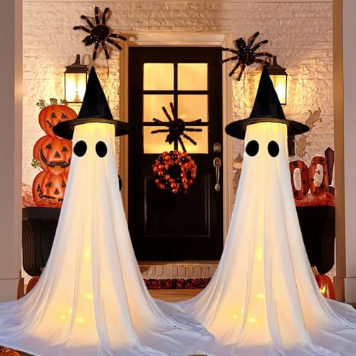 2 Stück Halloween-Dekorationen für den Außenbereich, 165 cm | große stehende Geister mit warmen Lichterketten | langlebige Dekorationen für Garten, Veranda, Party 2 Stück Halloween-Dekorationen für den Außenbereich, 165 cm | große stehende Geister mit warmen Lichterketten | langlebige Dekorationen für Garten, Veranda, Party von Carziyer