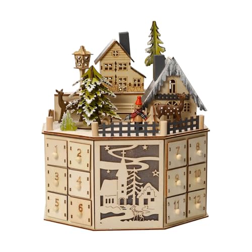 Adventskalender aus Holz 2025 zum Befüllen mit 24 Schubladen - Dekoratives Schloss mit LED und Weihnachtsmusik - Wiederverwendbarer Weihnachtskalender für Zuhause/Büro - Weihnachtsgeschenk (25×18.5× Adventskalender aus Holz 2025 zum Befüllen mit 24 Schubladen - Dekoratives Schloss mit LED und Weihnachtsmusik - Wiederverwendbarer Weihnachtskalender für Zuhause/Büro - Weihnachtsgeschenk (25×18.5× von Carziyer