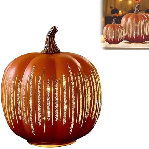 Halloween-Kürbis beleuchtet | LED-Dekoration, selbstzündend mit Timer | sanfte Beleuchtung | ideal für Garten/Wohnzimmer/Party (Feenstimmung & Partygeschenk) (Orange, S (17,5 x 16 x 16 cm) von Carziyer