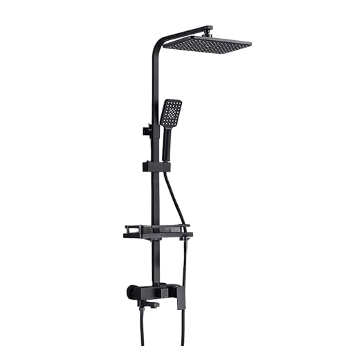 Thermostatische Duschsäule für Haus – Duschsäule 4 Modi und Höhe verstellbar, Wasserpumpe + Druckstrahl (für Badezimmer, mit Regal) (Schwarz – 3 Geschwindigkeitsstufen) von Carziyer