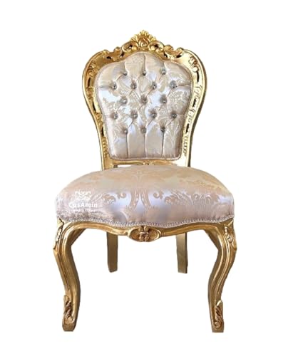 Accent Chair Beige Floral French Baroque Chair Rococo Style Chair Antique Style Reproduction Dining Chair in Gold Finish for Home Décor von CasAmin Home & Living