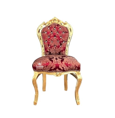 Accent Chair Red Floral French Baroque Rococo Style Dining Chair Nostalgic Antique Look Chair in Gold Finish von CasAmin Home & Living