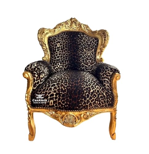 Armchair French Baroque Rococo Style Wooden Sofa Chair Antique Style in Animal Print for Living Room Home Decor von CasAmin Home & Living