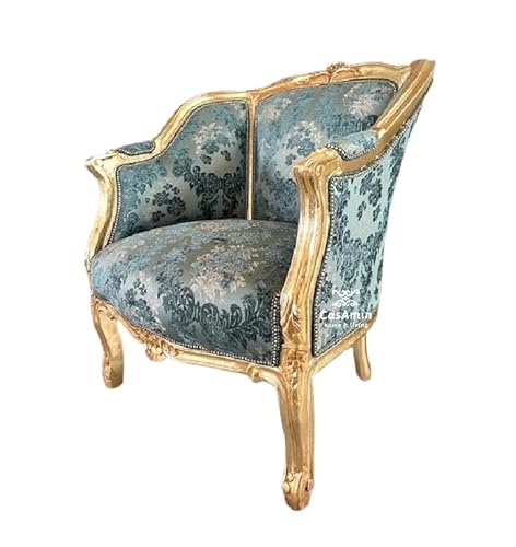 Armchair French Louis Style Ear Shape Chair Nostalgic Baroque Style in Velvet Turquoise for Living Room Home Decor for Hotel Lounge Room von CasAmin Home & Living