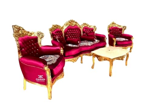 Französisches Sofa Set im Antiken Stil in rotem Samt, Wohnzimmer Sofa Set im Barock Rokoko Stil in Bordeaux Farbe Samt Gold Finish für die Inneneinrichtung Französisches Sofa Set im Antiken Stil in rotem Samt, Wohnzimmer Sofa Set im Barock Rokoko Stil in Bordeaux Farbe Samt Gold Finish für die Inneneinrichtung von CasAmin Home & Living