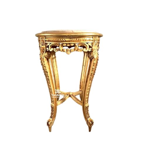 CasAmin Home & Living Runder Holzbeistelltisch im Retro-Barock-Stil Handgefertigt mit Marmorplatte, Kaffeetisch, Teetisch für Wohnzimmerdekoration von CasAmin Home & Living