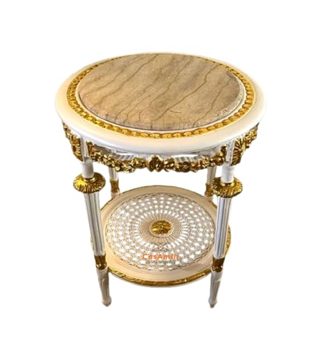 CasAmin Home & Living Runder Weißer Beistelltisch aus Holz im Retro Antik Barock Stil, Handgefertigt mit Marmorplatte, Couchtisch, Teetisch als Wohndekoration CasAmin Home & Living Runder Weißer Beistelltisch aus Holz im Retro Antik Barock Stil, Handgefertigt mit Marmorplatte, Couchtisch, Teetisch als Wohndekoration von CasAmin Home & Living