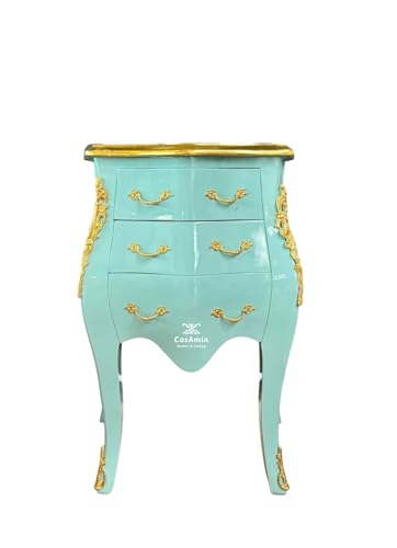 Decent Baroque Style Night Stand Handmade Turquoise Color Chest of Drawers with Bronze Handles for Bedroom Furniture White Bedside Table for Home Decor von CasAmin Home & Living