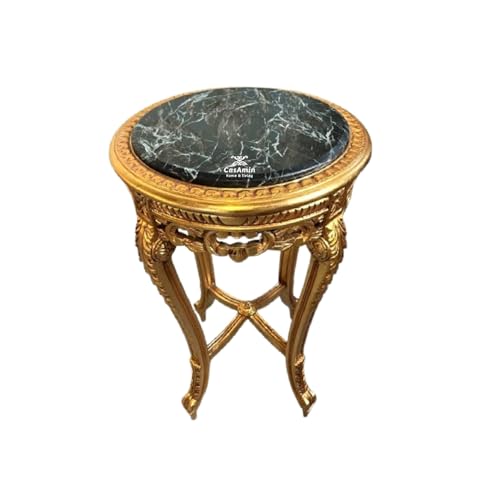 Runder Beistelltisch aus Holz im Retro Barock Rokoko Stil Handgefertigt mit Grünlicher Marmorplatte Couchtisch mit Gold Finish Beistelltisch für die Wohnzimmerdekoration Runder Beistelltisch aus Holz im Retro Barock Rokoko Stil Handgefertigt mit Grünlicher Marmorplatte Couchtisch mit Gold Finish Beistelltisch für die Wohnzimmerdekoration von CasAmin Home & Living