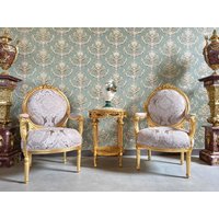 2 Sessel & Tischset Antiker Rokoko-stil Für Wohnkultur Königlicher Barockstuhl in Beige Blumenmuster Gold-Finish Luxuriösem Handgefertigtem Dekor von CasAminMobel