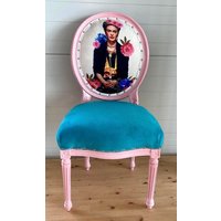 Akzent Stuhl Retro Barock Rokoko Stil Pink Türkis Esszimmerstuhl in Frida K. Druck An Der Rückenlehne Für Heimdekoration von CasAminMobel