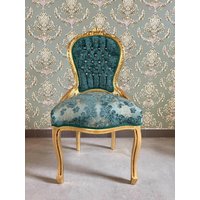 Akzent Stuhl Retro Französisch Barock Rokoko Stil Esszimmerstuhl Antiken Reproduktion in Gold Finish Rot Samt Türkis von CasAminMobel