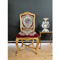 Handgemachter Roter Blumen Gestickter Akzent-stuhl Barock-Rokoko-stil von CasAminMobel