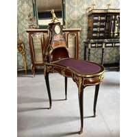 Handgefertigter Barock Schreibtisch Mit Uhr & Bronze Engel - Mahagoni Platte von CasAminMobel