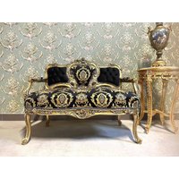 Schwarz-Gold Damast Sitzbank Handgemachte Couch Im Barock-Rokoko-stil Für Wohnzimmer Raum Dekor Schwarz-Gold Damast Sitzbank Handgemachte Couch Im Barock-Rokoko-stil Für Wohnzimmer Raum Dekor von CasAminMobel