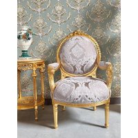 Sessel Barock Rokoko Akzent Stuhl Glänzend Blau Blumenmuster Lounge Königlicher Antiker Stil Für Wohnkultur Sessel Barock Rokoko Akzent Stuhl Glänzend Blau Blumenmuster Lounge Königlicher Antiker Stil Für Wohnkultur von CasAminMobel