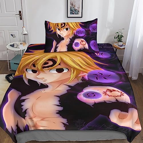 CasCam Anime Bettwäsche Set 3D Print Seven Deadly Sins Bettbezug Mikrofaser Weiche Stil Betten Set Mit Reißverschluss Jugendlicher Und Erwachsener Geeignet Sind 2-teiliges Set Single（135x200cm） von CasCam
