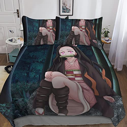 CasCam Demon Slayer 3D Bettwäsche Jungen Mädchen Mikrofaser Anime Bettbezug Mit Reißverschluss Und Kissenbezug Weich Bettbezug King（220x240cm） von CasCam