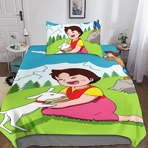 CasCam Heidi Bettwäsche-Set, Kopfkissenbezug,Girl of The Alps Bettbezug, Mikrofaser,Mit Verstecktem Reißverschluss Verschluss,für Jungen Mädchen,3D Weich Druck Single（135x200cm） von CasCam