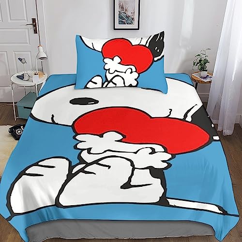 CasCam Snoopy 3D Druck Lovely Dog Bettwäsche Set Super Weich Bettbezug Set Microfaser Betten Set Mit Reißverschluss Und Kissenbezug Jugendlicher Und Erwachsener Geeignet Sind Single（135x200cm） von CasCam