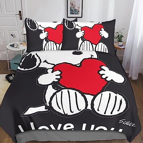 CasCam Snoopy Bettbezug-Set, 3D-Druck Lovely Dog Bettwäsche-Set Mit Reißverschluss, 100% Weich Mikrofaser, Geschenk-Bettbezug Für Jungen Und Mädchen,Mit Reißverschluss King（220x240cm） von CasCam