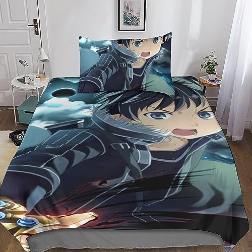 Sword Art Online Jungen Und Mädchen Bettwäsche-Set 2-teiliges Set Aus Teenager-Bettwäsche-Microfiber, 3D-Druck Bettwäsche Mit Kissenbezug Single（135x200cm） von CasCam