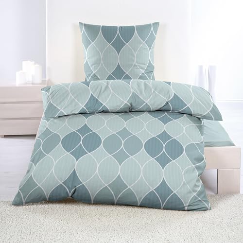 Casa Colori Bettwäsche Microfaser Seersucker | geschwungene Linien | grün, blau | Gemustert | 135x200cm | 100% Polyester | Sommer | luftig, leicht von Casa Colori