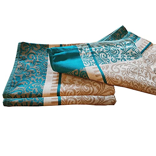 Casa Colori Geschirrtücher Trockentücher 1er 3er oder 6er Set Sparpaket 50x70 cm in Rot Grün Braun oder Grau mit Ornamente Muster, Farbauswahl:Gruen, Stückzahl:3 Stück von Casa Colori