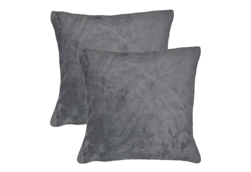 Casa Colori Kissenbezug Fleece Kissenbezug 60x60 cm Plüsch Kissenhülle Flausch, (2 Stück), 2er Set Anthrazit Grau von Casa Colori