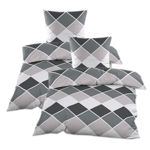 Casa Colori Seersucker Bettwäsche 135x200 mit Reißverschluss - Grau Beige Karomuster von Casa Colori