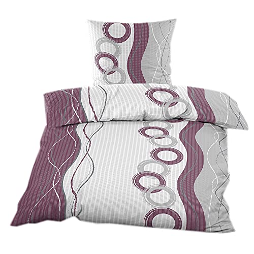 Casa Colori Seersucker Bettwäsche 2er Set 135x200 cm Bettgarnitur in Violett Weiß mit Kreismuster von Casa Colori